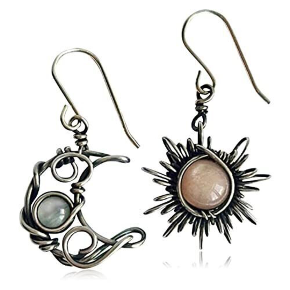5337 Unique Chic Abstract Hollow Black Vintage Silver Asymmetry Moon Star